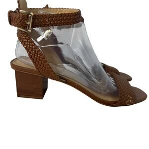 Michael Kors Sandals Womens 10M Brown Woven Block Heel Ankle Strap